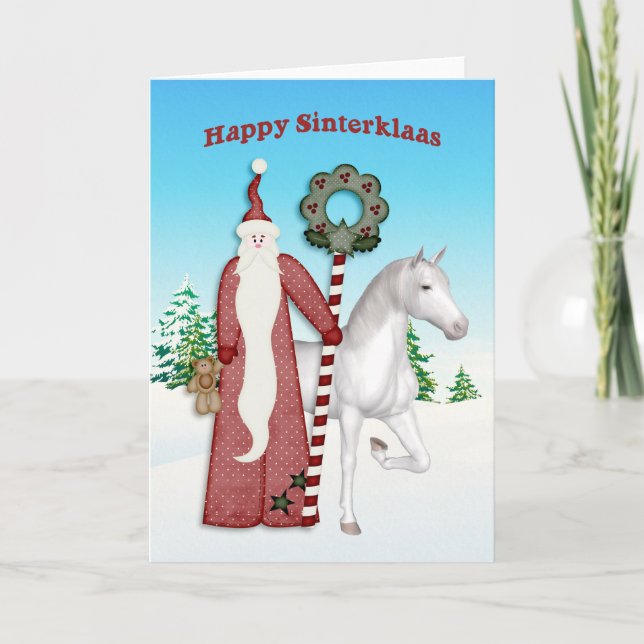 Saint Nicholas, Horse, Lycklig Sinterklaas Helgkort (Framsida)