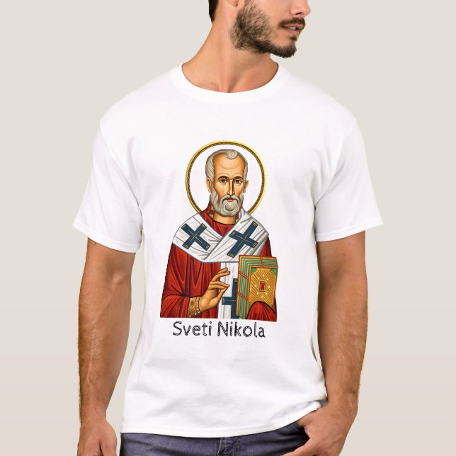 Saint Nicholas orthodox serbian letter icon  T Shirt (Framsida)