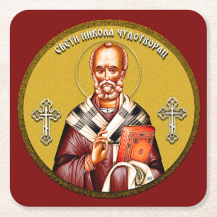 Saint Nicholas ortodox ikon 01 Underlägg Papper Kvadrat