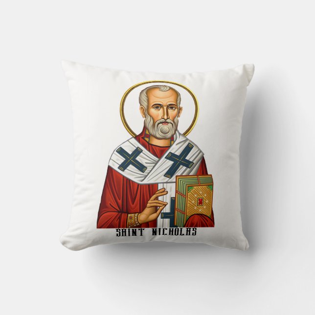 Saint Nicholas ortodox serbian saints icon Kudde (Framsida)