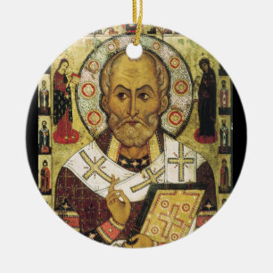 Saint Nicholas St. Nick Santa Russian Icon 1294 Julgransprydnad Keramik