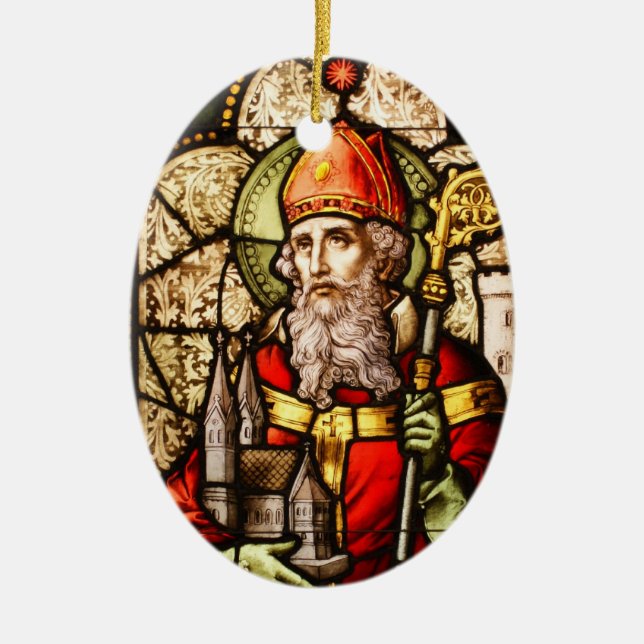 Saint patrick-bild på glasskiktat glas julgransprydnad keramik (Framsidan)