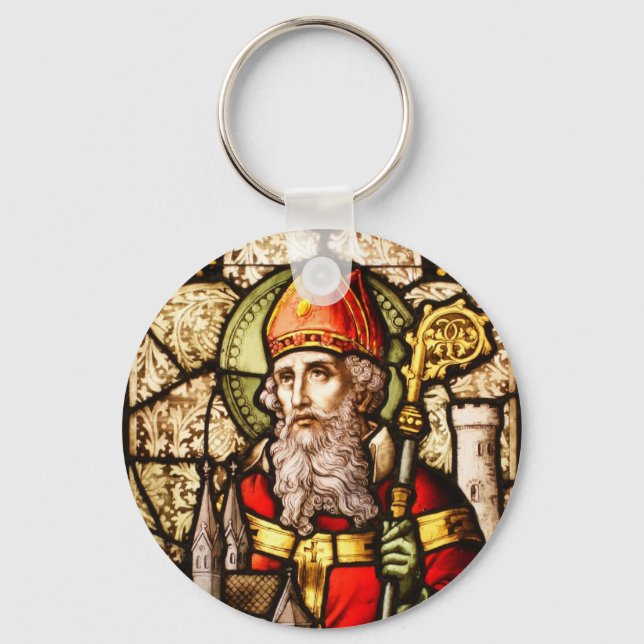 Saint patrick-bild på glasskiktat glas nyckelring (Framsida)