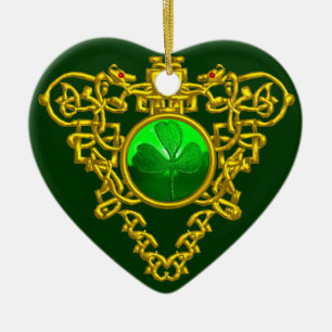SAINT PATRICK CELTIC HEART- Shamrock Julgransprydnad Keramik