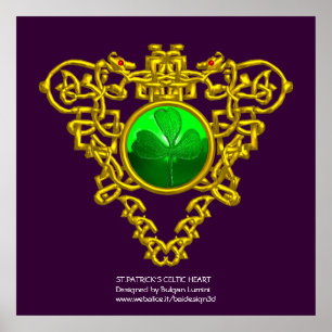 SAINT PATRICK CELTIC HEART,SHAMROCK,lila Poster