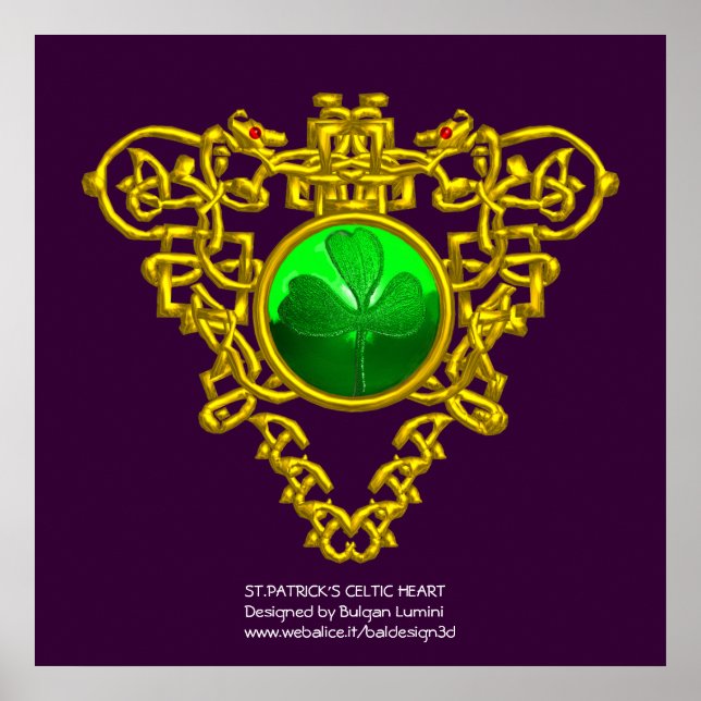 SAINT PATRICK CELTIC HEART,SHAMROCK,lila Poster (Framsidan)