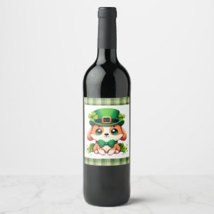 Saint patrick Day puppy Vinflaska Etikett