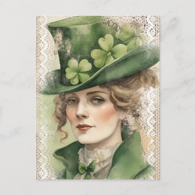 Saint patrick Day Vintage Woman Vykort (Framsida)