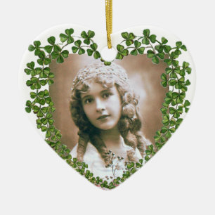 SAINT PATRICK MALL FÖR FOTO FÖR SHAMROCKHJÄRTA JULGRANSPRYDNAD KERAMIK