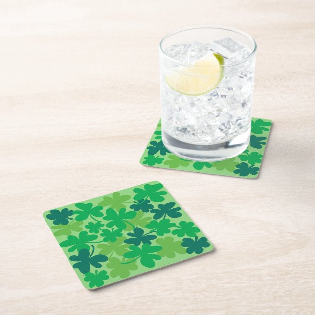 Saint Patrick’s Day Shamrock Clovers Paper Coaster Underlägg Papper Kvadrat (Insitu)