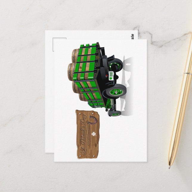 Saint patrick vintage Tecknad, julbil Vykort (Fram/Back In Situ)