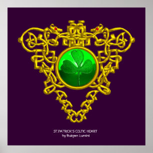 SAINT PATRICK'S CELTISKA HJÄRTA,SHAMROCK,lila Poster