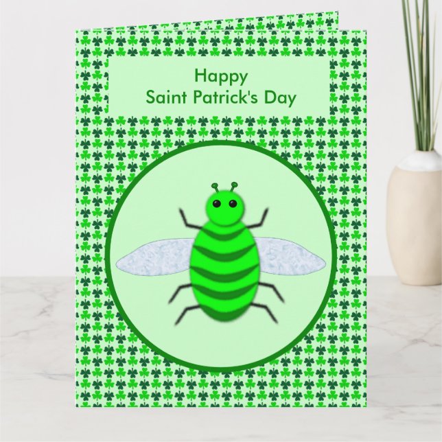 Saint Patricks Day Bee och Shamrocks Kort (Framsida)