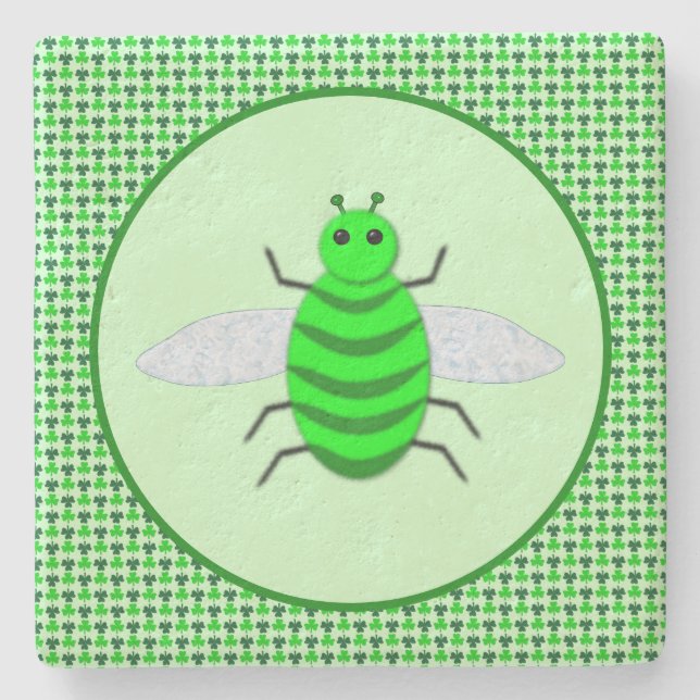 Saint Patricks Day Bee och Shamrocks Stenunderlägg (Framsidan)