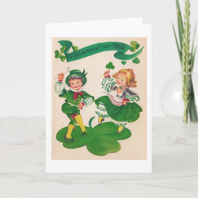 Saint patrick's day Boy & Girl, Vintage Kort (Framsida)