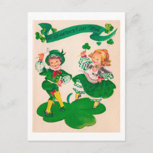 Saint patrick's day Boy & Girl, Vintage Vykort