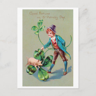saint patrick's day Boy & Lucky Gris, Vintage Vykort
