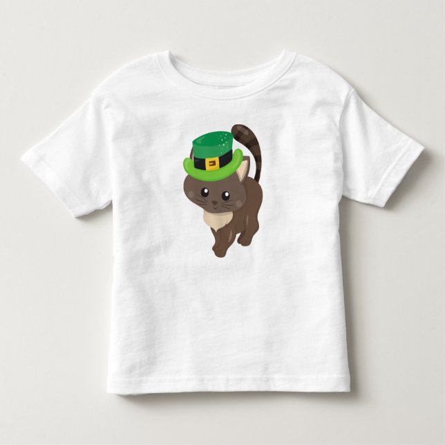 Saint patrick's day, brunt katt, Leprechaun Hat T Shirt (Framsida)