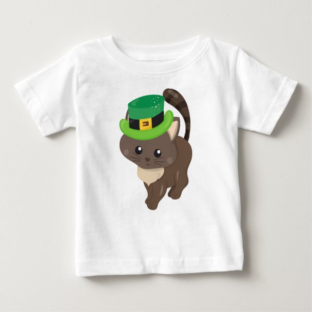 Saint patrick's day, brunt katt, Leprechaun Hat T Shirt (Framsida)