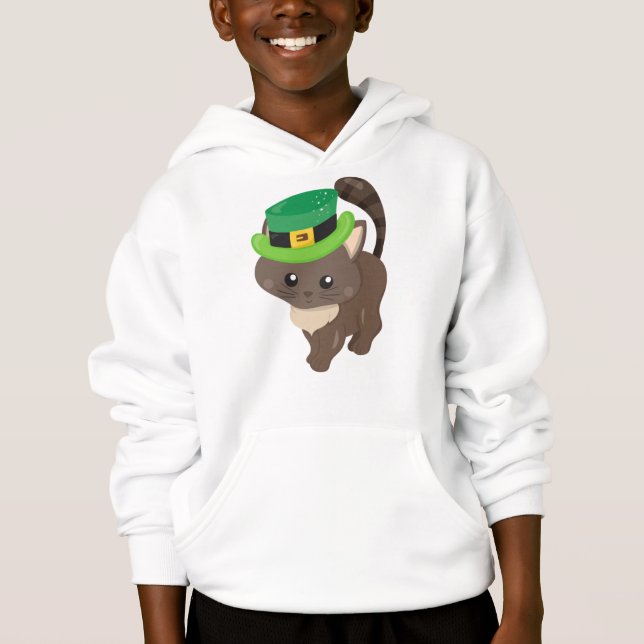 Saint patrick's day, brunt katt, Leprechaun Hat T Shirt (Framsida)