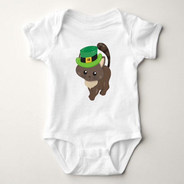 Saint patrick's day, brunt katt, Leprechaun Hat T Shirt (Framsida)