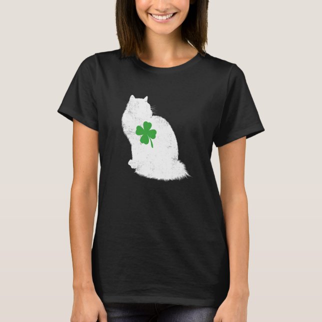 Saint Patrick's Day Cat Funny Ragdoll Shamrock Gif T Shirt (Framsida)