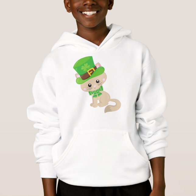 Saint patrick's day Cat, Leprechaun Hat, Klöver T Shirt (Framsida)