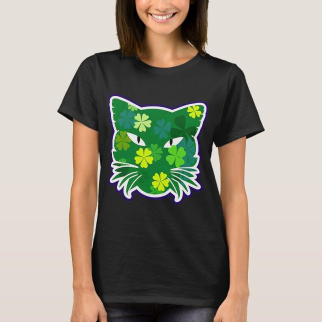 Saint patrick's day Cat Silhouette Grönt Shamrock T Shirt (Framsida)