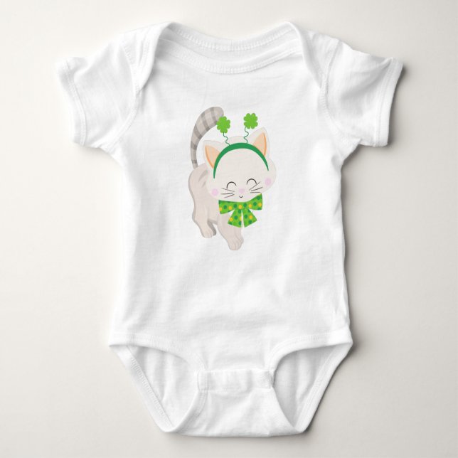 Saint patrick's day, Cute Cat, Lucky Klöver T Shirt (Framsida)
