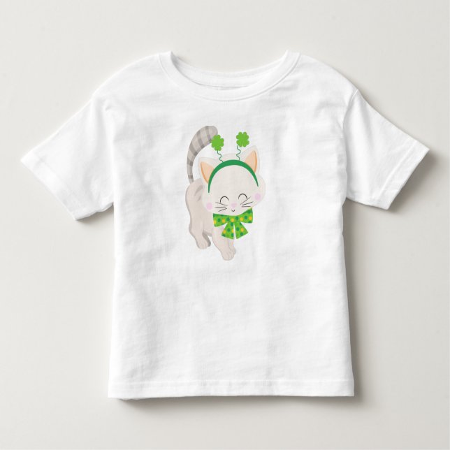 Saint patrick's day, Cute Cat, Lucky Klöver T Shirt (Framsida)