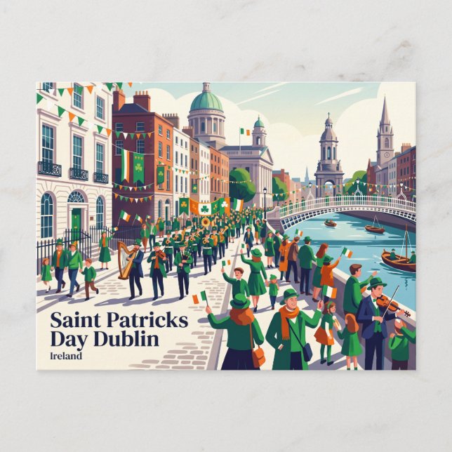 Saint Patrick's Day Dublin Irland Vykort (Framsida)