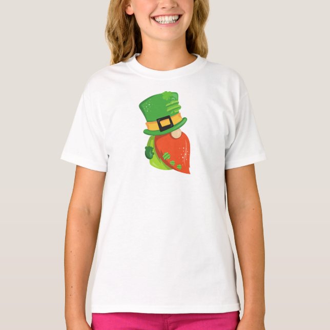 Saint patrick's day Gnome, Leprechaun Hat, Klöver T Shirt (Framsida)
