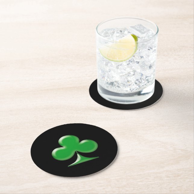 Saint Patrick's Day Grön svart Klöver Shamrock  Underlägg Papper Rund (Insitu)
