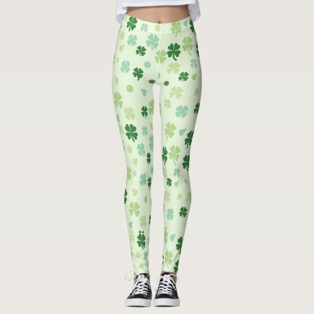 Saint Patricks Day Grönt Cover Shamrocks Mönster Leggings (Framsida)