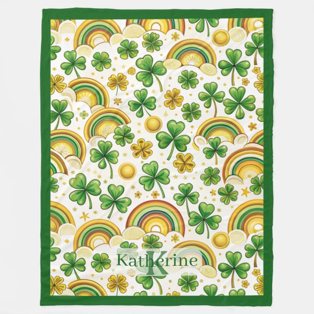 Saint Patrick's Day Guldgryte Regnbåge Shamrocks  Fleecefilt (Framsidan)
