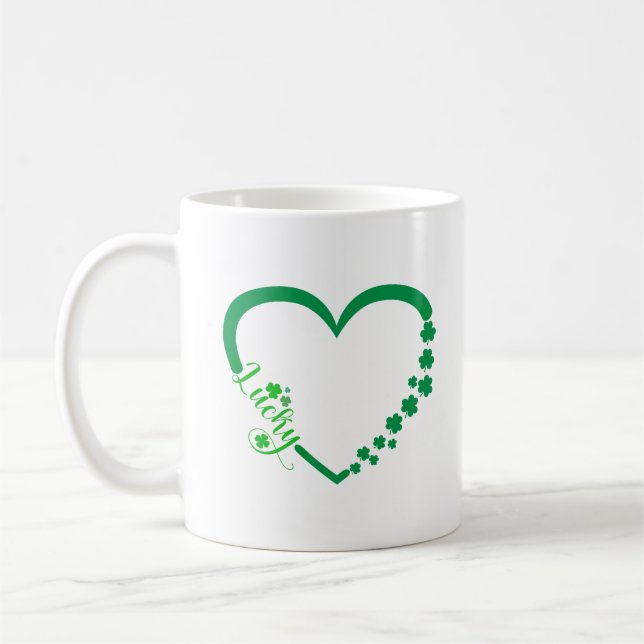 Saint patrick's day Heart - Lucky Irish Klöver Kaffemugg (Vänster)