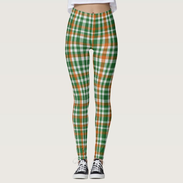 Saint patrick's day Ireland Flagga färgad gingham Leggings (Framsida)