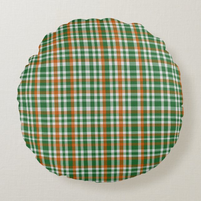 Saint patrick's day Ireland Flagga färgad gingham Rund Kudde (Framsidan)