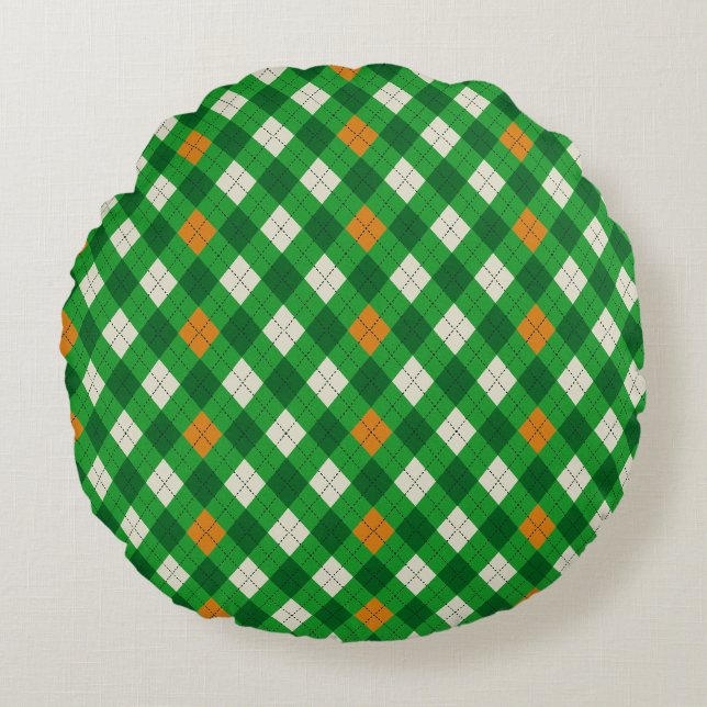 Saint Patrick's Day irländska färgade argyle Rund Kudde (Framsidan)