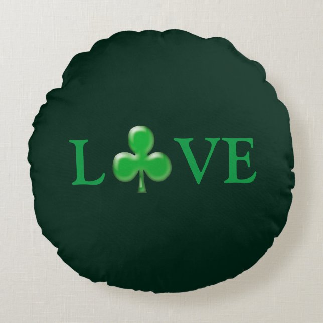 Saint patrick's day Kärlek Grönt Klöver Shamrock Rund Kudde (Framsidan)