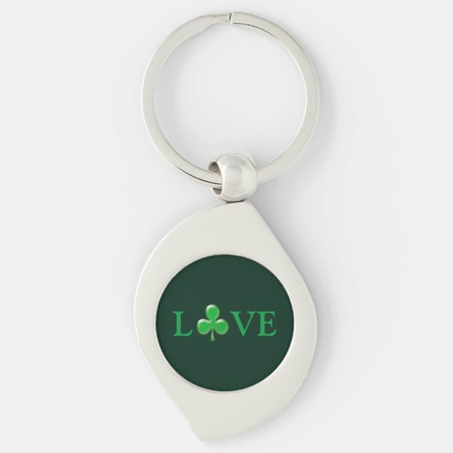 Saint patrick's day Kärlek Grönt Klöver Shamrock Swirl Silverfärgad Nyckelring (Framsidan)