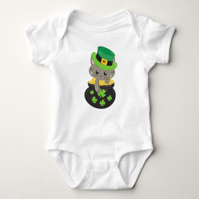 Saint patrick's day Katt, Klöver, DEL Guld T Shirt (Framsida)