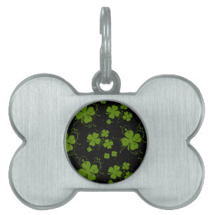 Saint patrick's day, Klöver, Swirls - Svart Grönt Namnbricka Husdjur