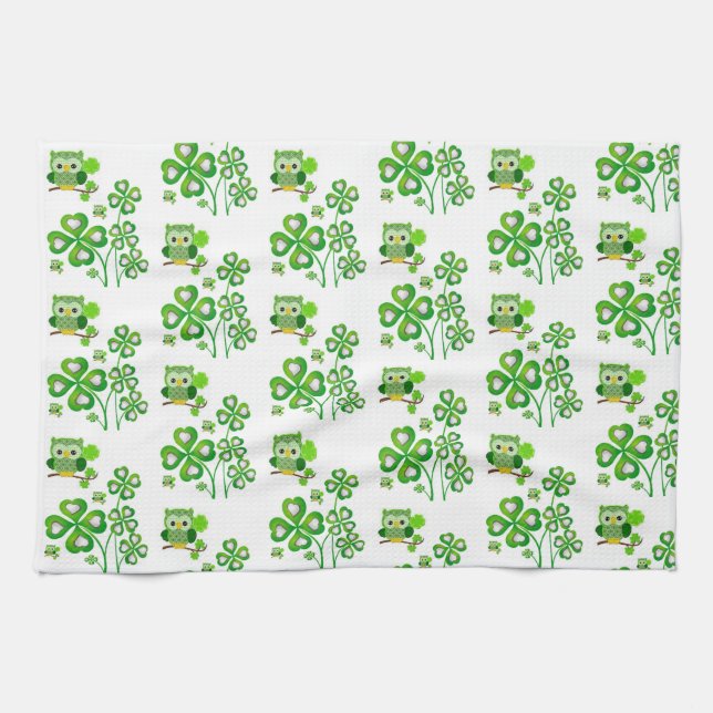 Saint Patrick's Day Kökshandtork Owl Kökshandduk (Horisontell)