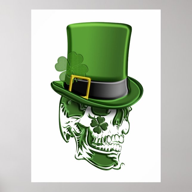 Saint Patricks Day Leprechaun Hat och Skull Poster (Framsidan)