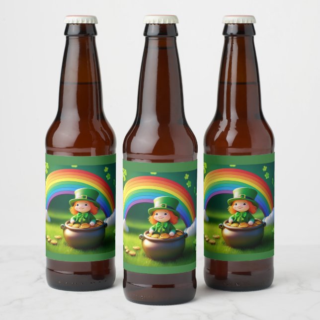 Saint patrick's day Leprechaun i Pot Guld Ölflaska Etikett (Flaskor)