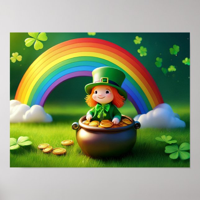 Saint patrick's day Leprechaun i Pot Guld Poster (Framsidan)