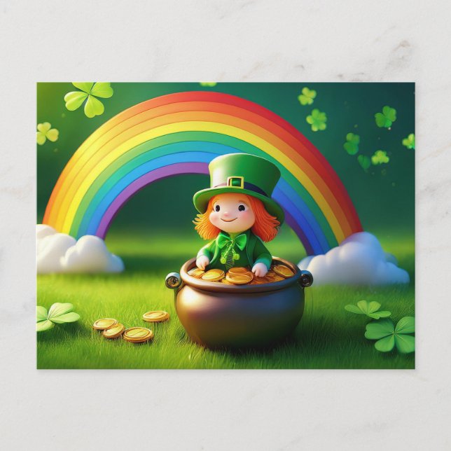 Saint patrick's day Leprechaun i Pot Guld Vykort (Framsida)