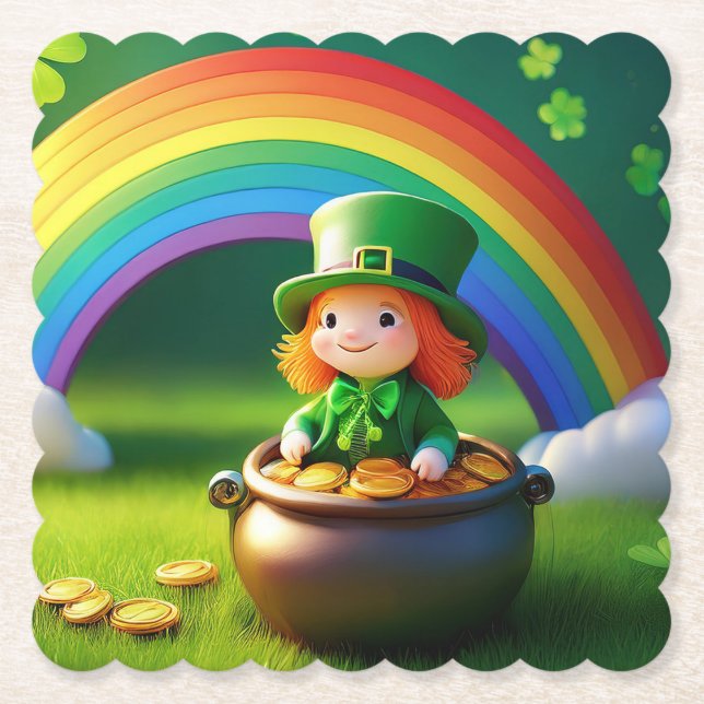 Saint Patrick's Day Leprechaun in Pot of Gold Underlägg Papper (Framsida)