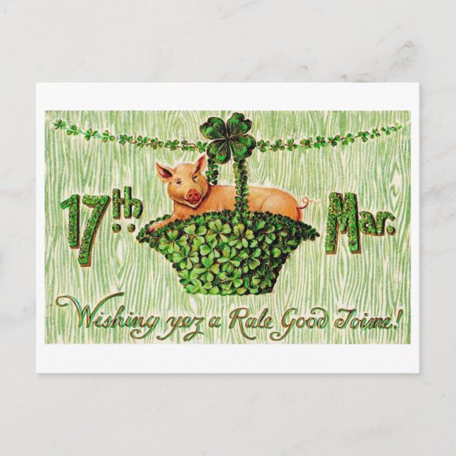 saint patrick's day Lucky Gris, Vintage Vykort (Framsida)